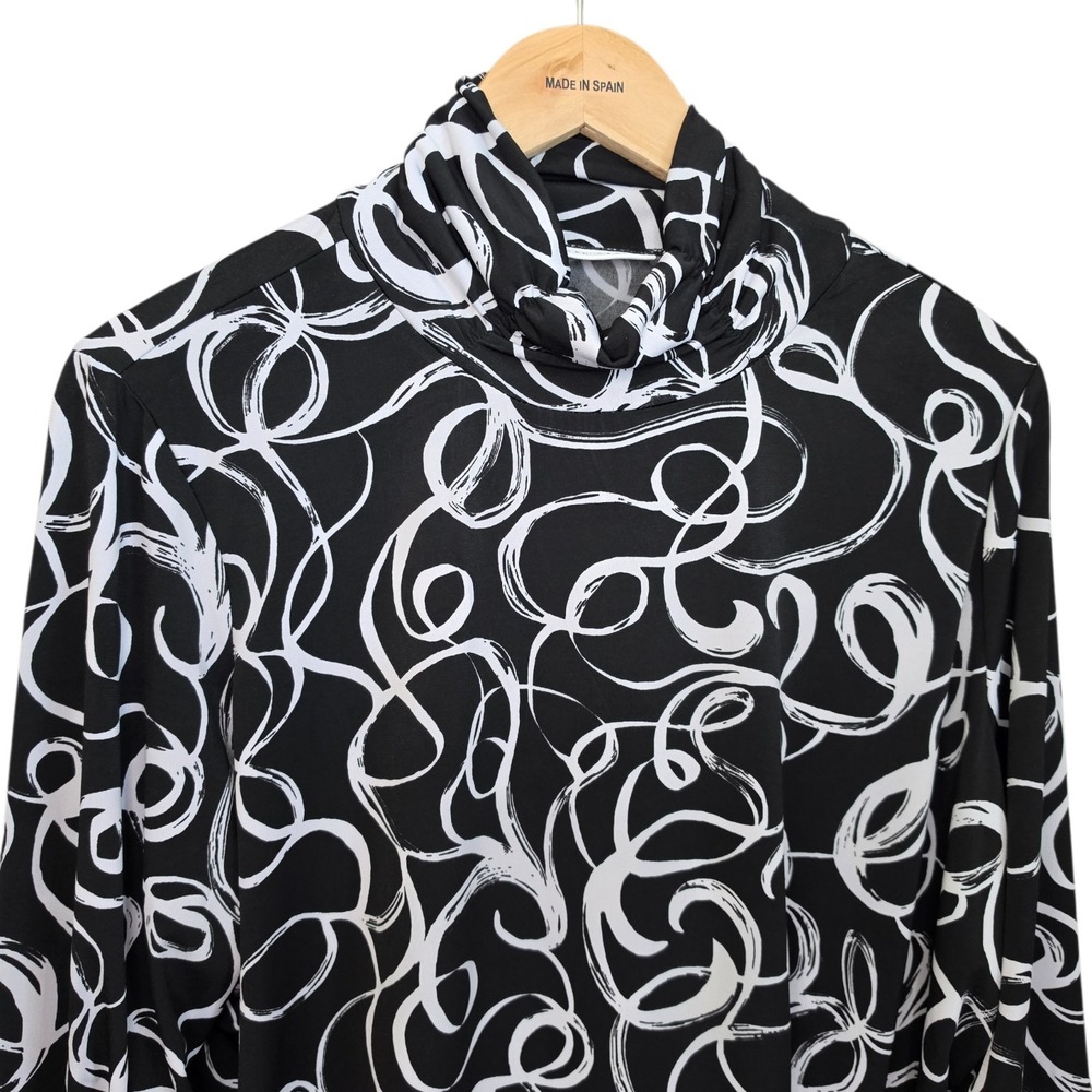 Susan Graver Top Womens Plus 1X Black Liquid Knit Mock‎ Neck Blouse Long Sleeve - Picture 4 of 7